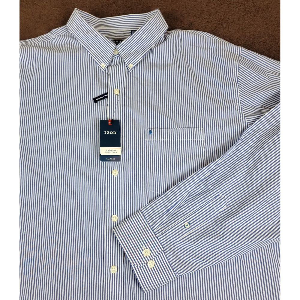 IZOD Mens 3XLT Premium Essentials Blue White Striped Button Down Shirt NWT